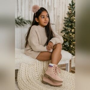 Olivia Miller Cecilia Girls' Pink Lace-up Fleece Lined Combat Winter Boots Sz3